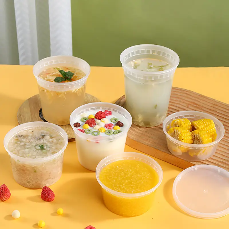 Récipient alimentaire en plastique rond transparent de 12 oz pour charcuterie