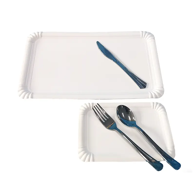 Assiettes En Carton Gâteau De Fête Blanc Rectangulaire